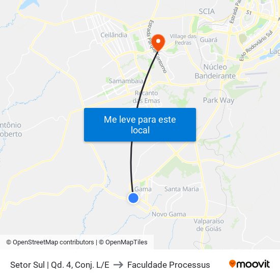 Setor Sul | Qd. 4, Conj. L/E to Faculdade Processus map