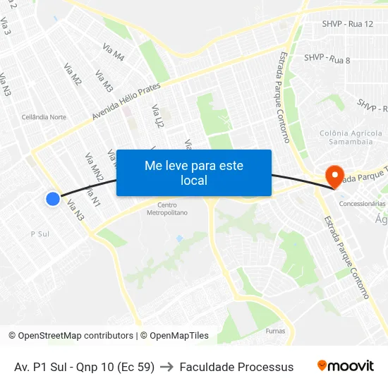 Av. P1 Sul - Qnp 10 (Ec 59) to Faculdade Processus map