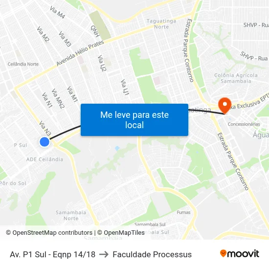 Av. P1 Sul - Eqnp 14/18 to Faculdade Processus map