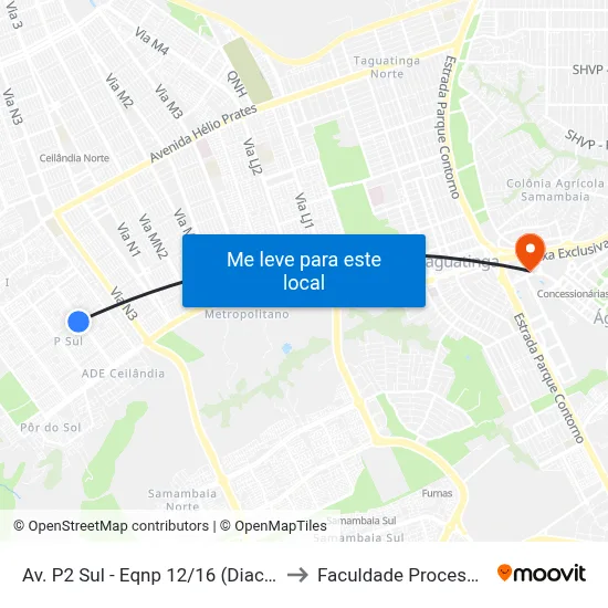 Av. P2 Sul - Eqnp 12/16 (Diacuy) to Faculdade Processus map