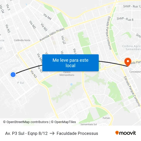 Av. P3 Sul - Eqnp 8/12 to Faculdade Processus map