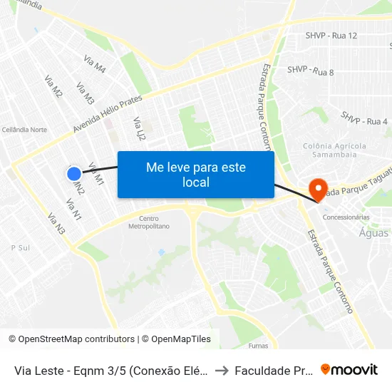 Via Leste - Eqnm 3/5 (Conexão Elétrica E Hidráulica) to Faculdade Processus map