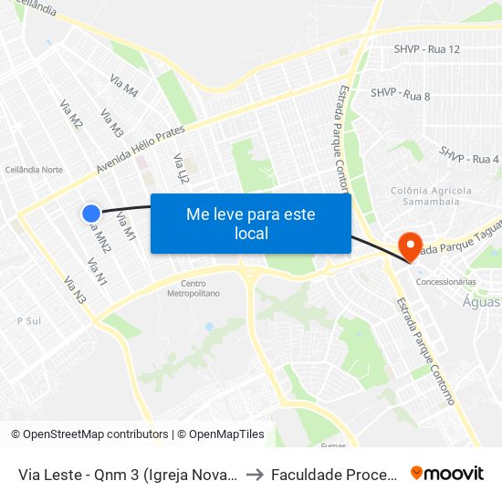 Via Leste - Qnm 3 (Igreja Nova Vida) to Faculdade Processus map