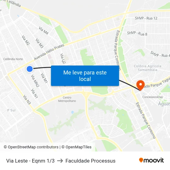 Via Leste - Eqnm 1/3 to Faculdade Processus map