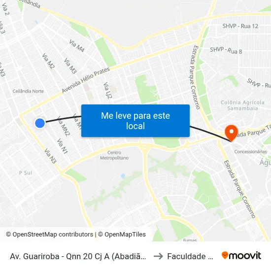 Av. Guariroba - Qnn 20 Cj A (Abadião/São João Do Cerrado) to Faculdade Processus map