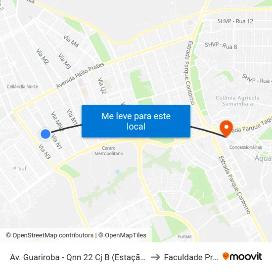 Av. Guariroba - Qnn 22 Cj B (Estação Guariroba/Ec 59) to Faculdade Processus map