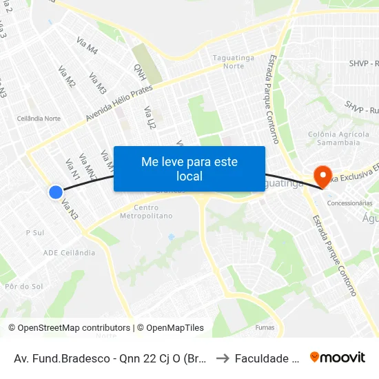 Av. Fund.Bradesco - Qnn 22 Cj O (Brasal/Atacadão Dia A Dia) to Faculdade Processus map