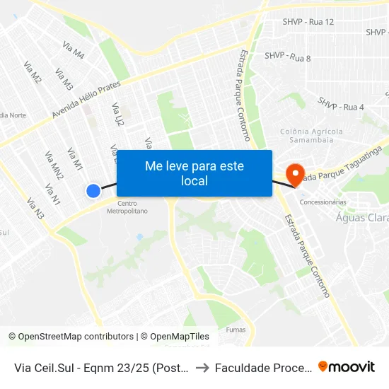 Via Ceil.Sul - Eqnm 23/25 (Posto Shell) to Faculdade Processus map