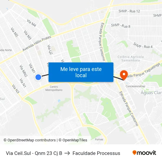 Via Ceil.Sul - Qnm 23 Cj B to Faculdade Processus map