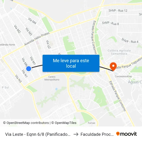Via Leste - Eqnn 6/8 (Panificadora Panitta) to Faculdade Processus map