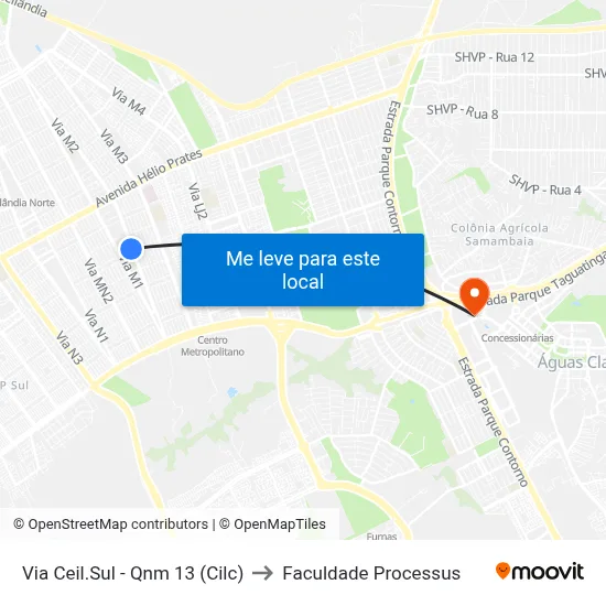 Via Ceil.Sul - Qnm 13 (Cilc) to Faculdade Processus map