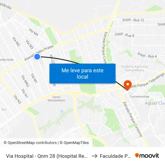 Via Hospital - Qnm 28 (Hospital Regional De Ceilandia) to Faculdade Processus map