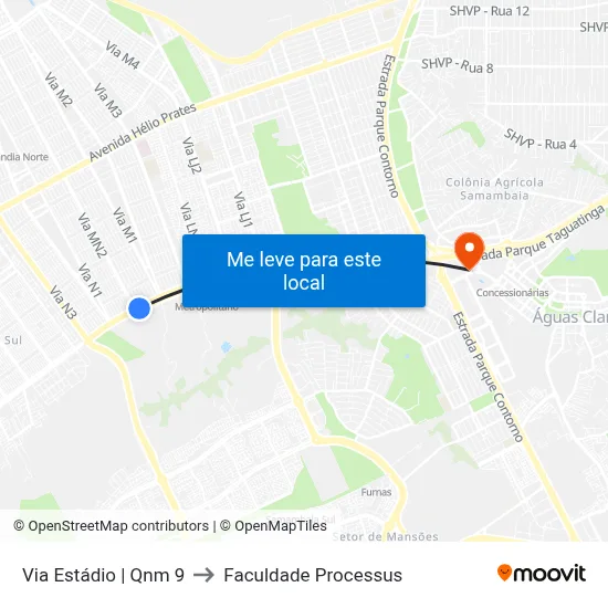 Via Estádio | Qnm 9 to Faculdade Processus map