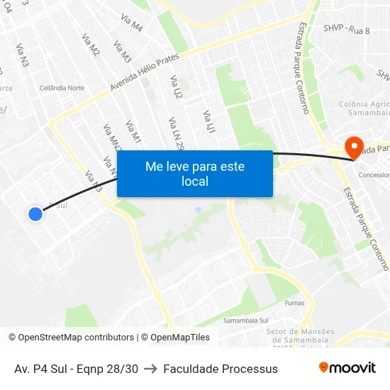 Av. P4 Sul - Eqnp 28/30 to Faculdade Processus map