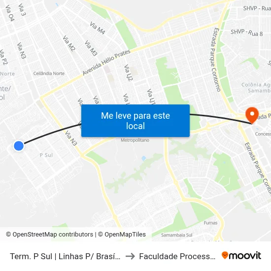 Term. P Sul | Linhas P/ Brasília to Faculdade Processus map