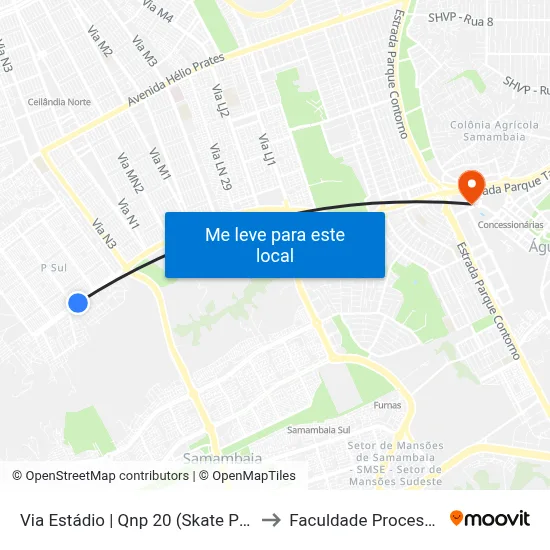 Via Estádio | Qnp 20 (Skate Park) to Faculdade Processus map