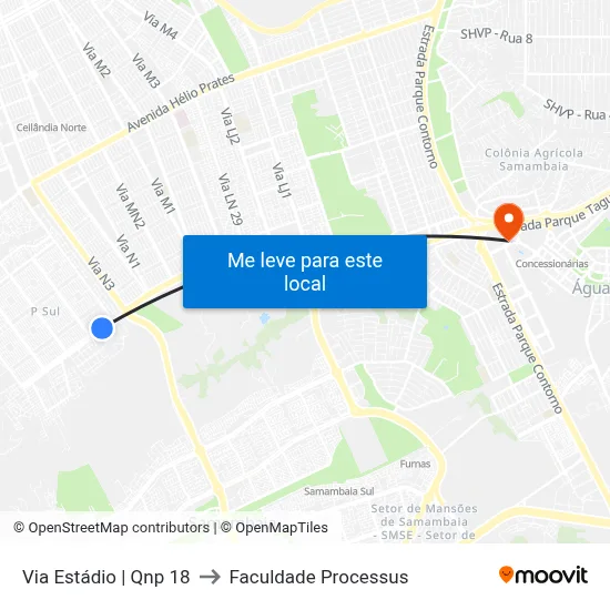 Via Estádio | Qnp 18 to Faculdade Processus map