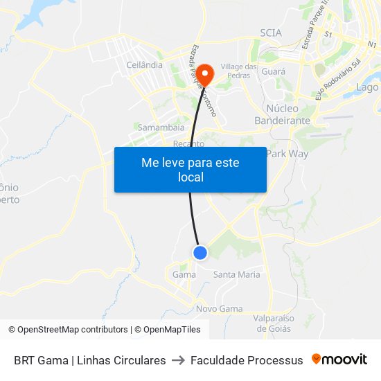 Terminal Brt Gama to Faculdade Processus map