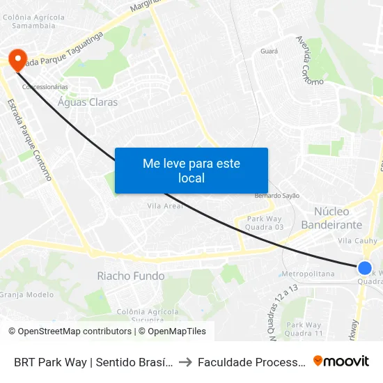 BRT Park Way | Sentido Brasília to Faculdade Processus map