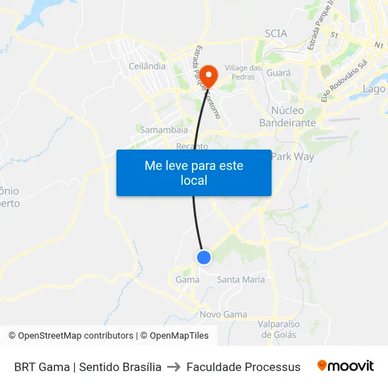 BRT Gama | Sentido Brasília to Faculdade Processus map