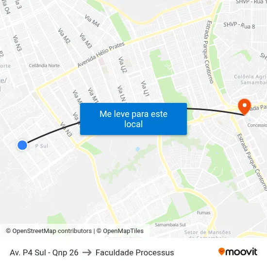 Av. P4 Sul - Qnp 26 to Faculdade Processus map