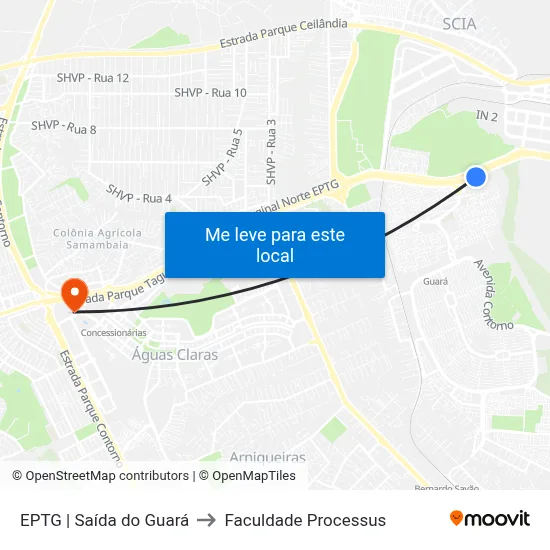 EPTG | Saída do Guará to Faculdade Processus map