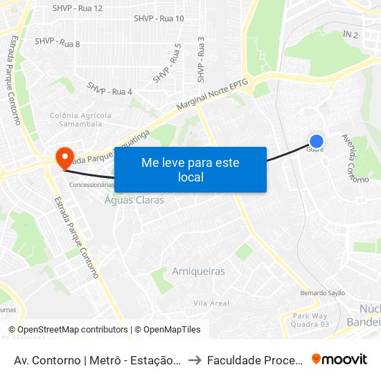 Av. Contorno | Metrô - Estação Guará to Faculdade Processus map