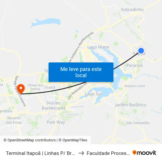 Terminal Itapoã | Linhas P/ Brasília to Faculdade Processus map