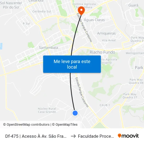 Df-475 | Acesso À Av. São Francisco to Faculdade Processus map