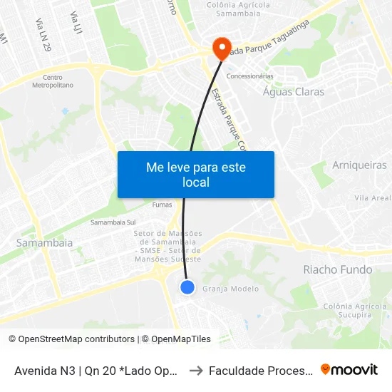 Avenida N3 | Qn 20 *Lado Oposto* to Faculdade Processus map