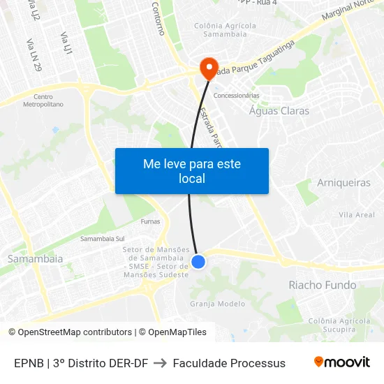 EPNB | 3º Distrito DER-DF to Faculdade Processus map