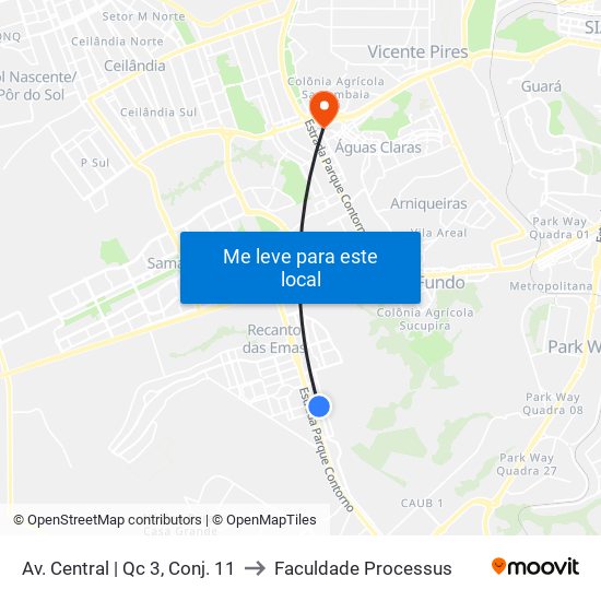 Av. Central | Qc 3, Conj. 11 to Faculdade Processus map