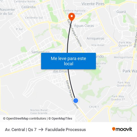 Av. Central | Qs 7 to Faculdade Processus map