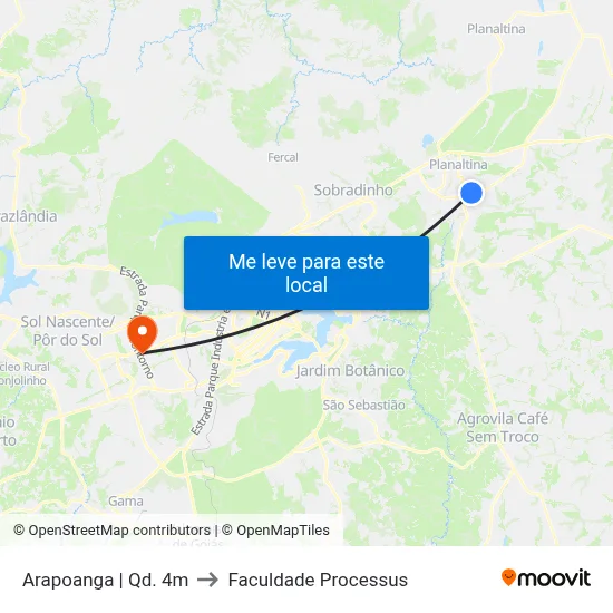 Arapoanga | Qd. 4m to Faculdade Processus map