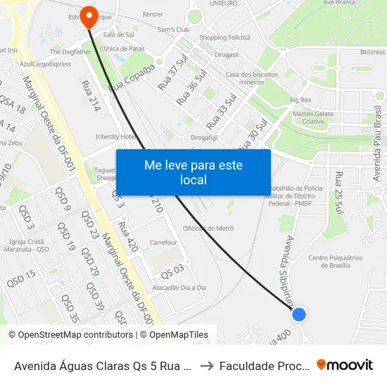 Avenida Águas Claras Qs 5 Rua 400, 1-285 to Faculdade Processus map