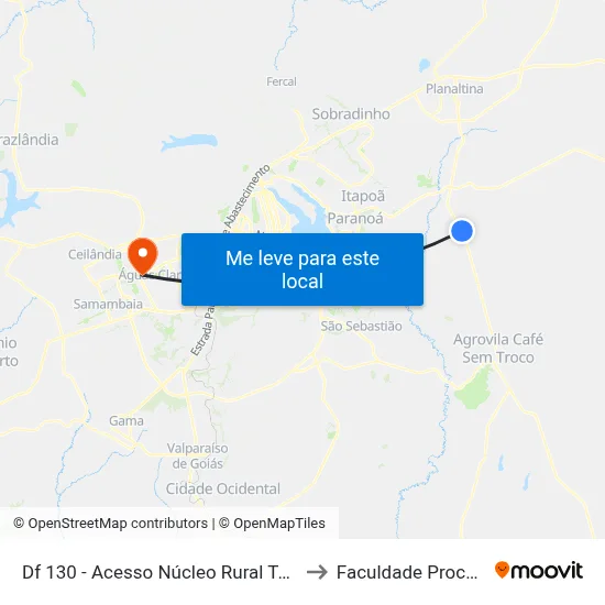 Df 130 - Acesso Núcleo Rural Tabatinga to Faculdade Processus map