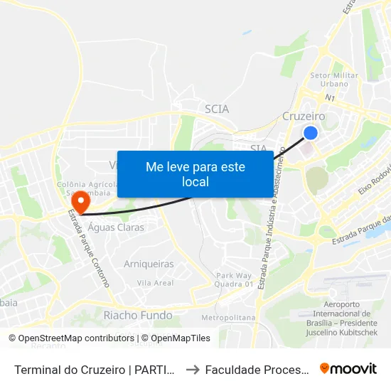 Terminal do Cruzeiro | PARTIDAS to Faculdade Processus map