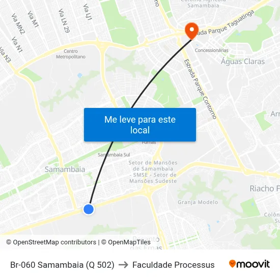 Br-060 Samambaia (Q 502) to Faculdade Processus map