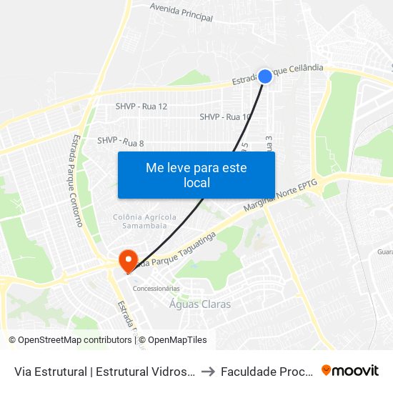 Via Estrutural | Estrutural Vidros (Rua 03) to Faculdade Processus map