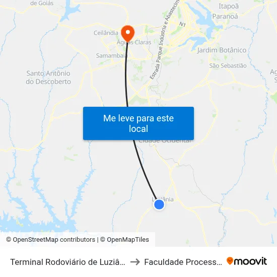 Terminal Rodoviário de Luziânia to Faculdade Processus map