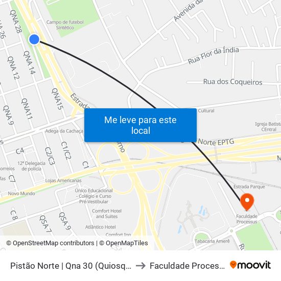 Pistão Norte | Qna 30 (Quiosques) to Faculdade Processus map