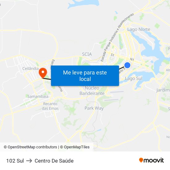 102 Sul to Centro De Saúde map