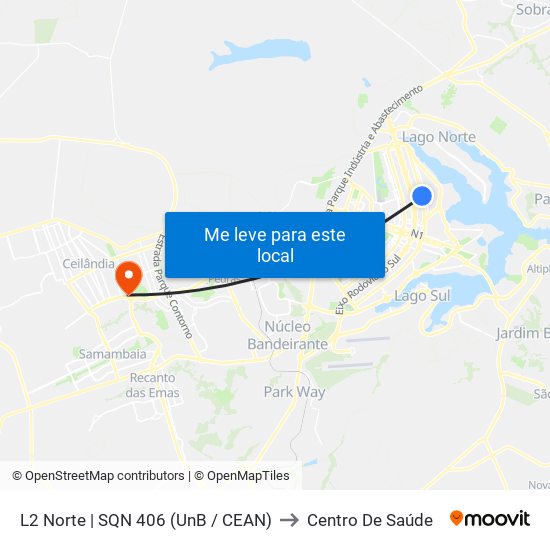 L2 Norte | SQN 406 (UnB / CEAN) to Centro De Saúde map