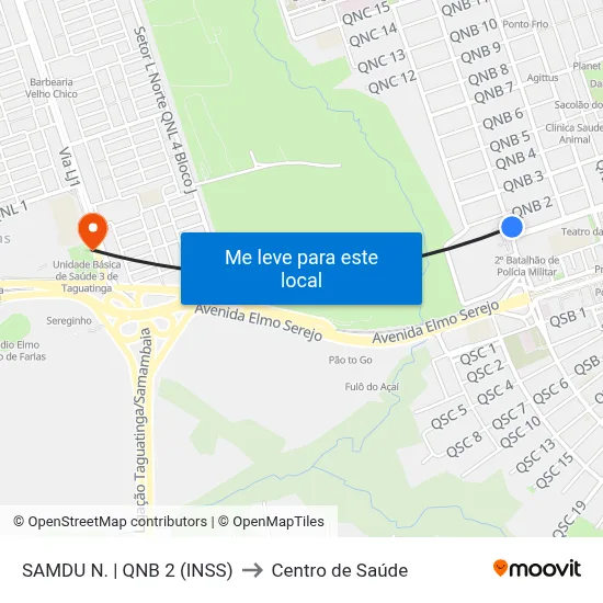 SAMDU N. | QNB 2 (INSS) to Centro de Saúde map