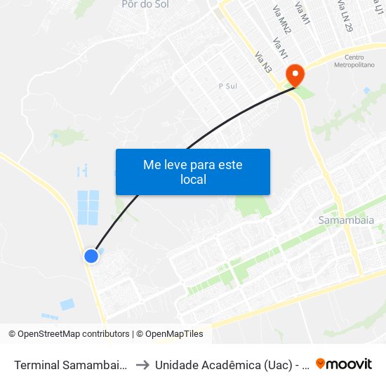 Terminal Samambaia Norte to Unidade Acadêmica (Uac) - Fce / Unb map