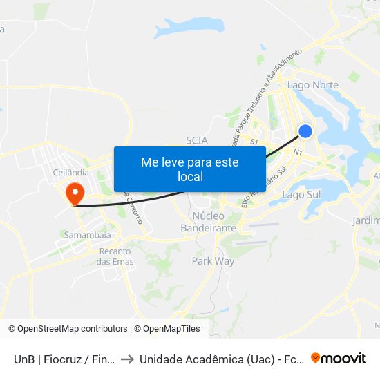 Unb | Fiocruz / Finatec to Unidade Acadêmica (Uac) - Fce / Unb map