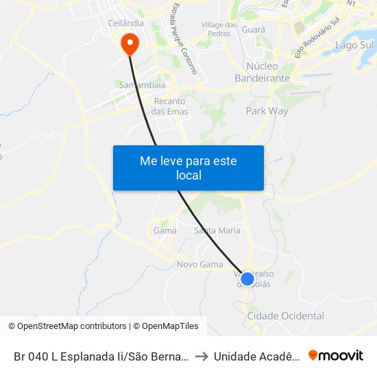 Br 040 L Esplanada Ii/São Bernardo/Hospital Nossa Senhora Aparecida to Unidade Acadêmica (Uac) - Fce / Unb map