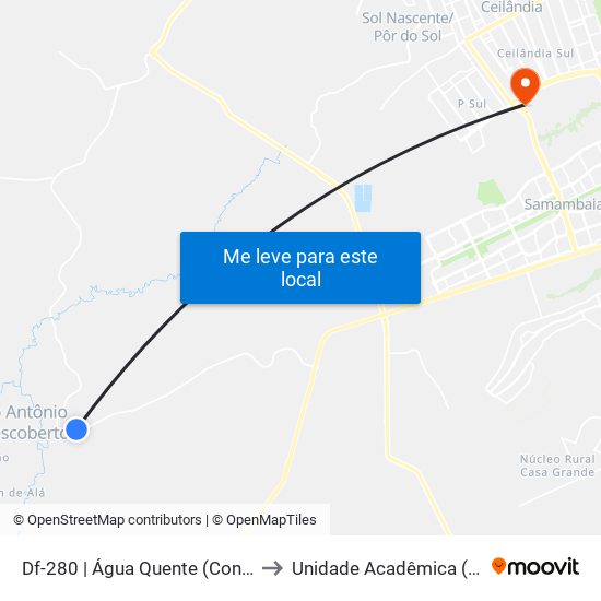 Df-280 | Água Quente (Cond. Salomão Elias) to Unidade Acadêmica (Uac) - Fce / Unb map