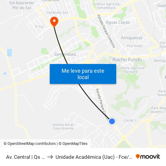 Av. Central | Qs 15 to Unidade Acadêmica (Uac) - Fce / Unb map