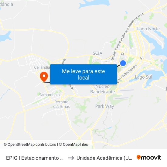EPIG | Estacionamento 4 / SQSW 102 to Unidade Acadêmica (Uac) - Fce / Unb map